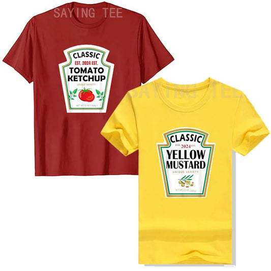 Red Ketchup Yellow Mustard DIY Costume Matching Couples Groups Halloween T-Shirt Gifts Lazy Easy Condiments Costumes Couple Tops