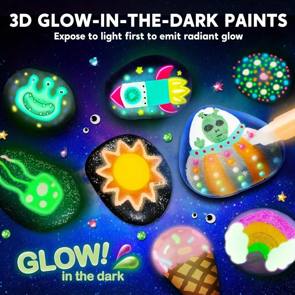 JOYFY Rock Painting Kit Glow in The Dark Rock Kit Arts and Crafts for Boys Girls Best Birthday Chirstmas Party Gift