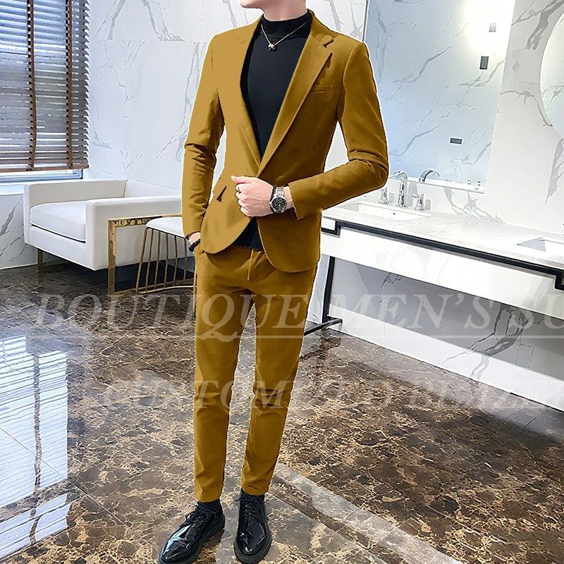 Mens Suits Wine Red Black Green Suits For Man Groom Wedding Velvet Tuxedo Velour Blazer Jackets Pants 2 Piece Costume Homme New