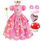 Peach Princess Costume with LED Color Light Toddler Birthday Game Role Play Dress Girl Halloween Festival Gown Pink Lace 4-8 Y