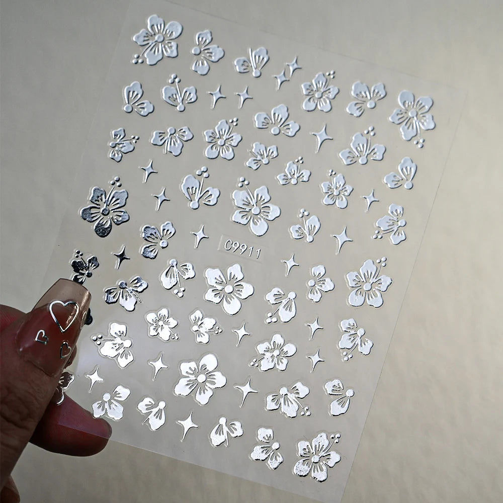 12Pcs 3D Gold Sliver Stars Nail Stickers Bronzing Starlight Nail Art Decals Self Adhesive Slider Decals DIY Nail Tips Decoration