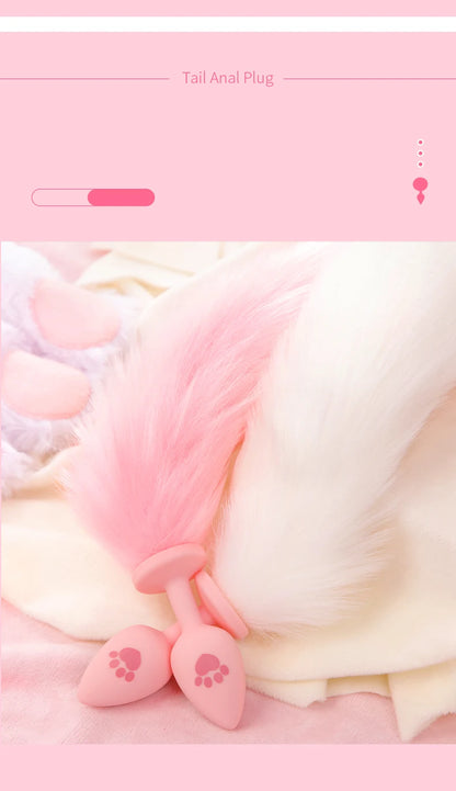 BLACKWOLF Cute Pink Silicone Anal Plug Soft Long Tail Butt Plug Adult Games Anal Beads Erotic Cosplay Sex Toys For Women
