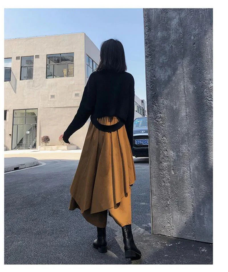 Women Skirts Gothic Irregular Skirts Pants Women High Waist White Black Long Skirts Female Pleated Skirts Culottes Women Clothes