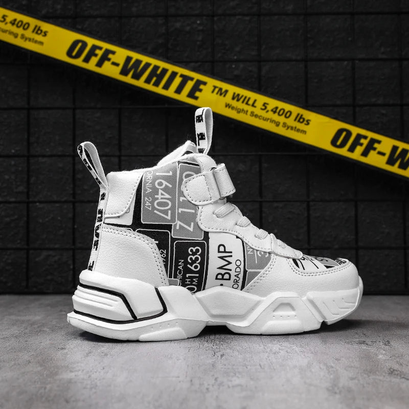 Children Shoes Boy Sneakers Fashion Print Luxury Designer High Top Sneakers Kids Tenis Shoes Boy Sports Casual