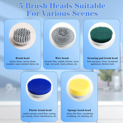 2026 Electric Cleaning Brush LED Display With 5 Replaceable Brush Heads 3-speed Adjustable Cleaning Tool For Kitchen Bathroom