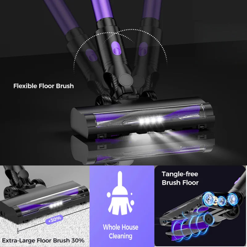 Cordless Vacuum Cleaner, 40KPa/50Mins/3 Modes, Cordless Stick Vacuum with LED Display & Foldable Lightweight Design, Rechargeable Handle Cleaners for Home, Pet Hair, Carpet, Hard Floor