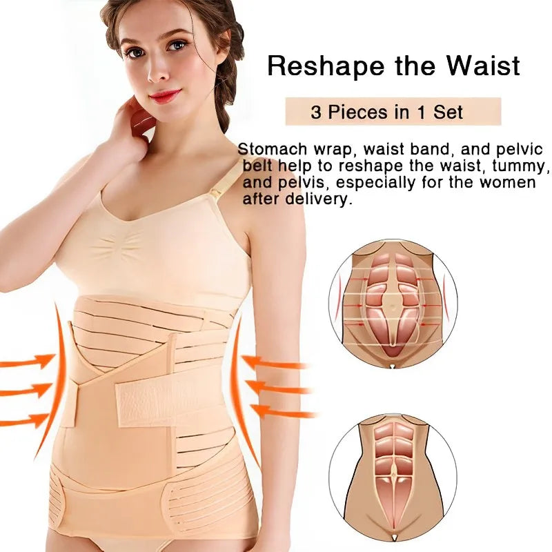 3In1 Corset Postpartum Band Pregnant Women Tummy Belly Peis Belt Wrap Waist Trainer Recovery Bandage Strap Body Shaper