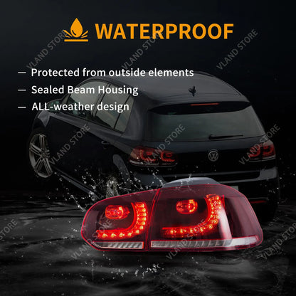 08-14 Golf MK6 Hatchback VLAND LED Tail Lights E-Mark w/ Amber Sequential Turn Signal Rear Lamps Assembly Set of 2