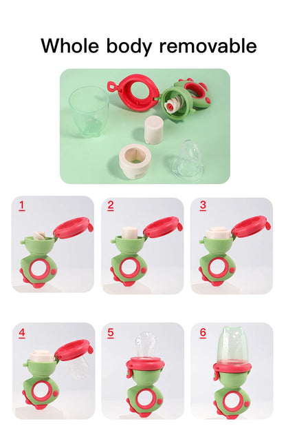 Rotating Push-type Food Grade Silicone Fruit and Vegetable Feeder For Infants Baby, Dinosaur Shape Toddlers Supplementary Food F