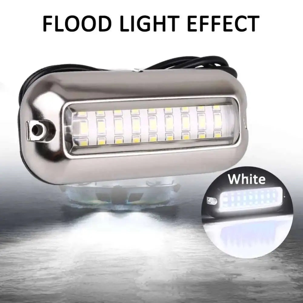 2PCS 27LED Blue/White/Red Stainless Waterproof Lights Underwater Pontoon For Marine Boat Transom&Blue Light Saig Lamp 50W
