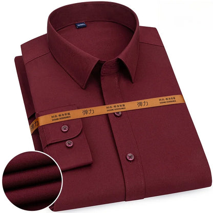 New Men's Solid Color Business Shirt Formal Fashion Thin Classic Basic Casual Slim White Long Sleeve Social Shirt Men Clothes