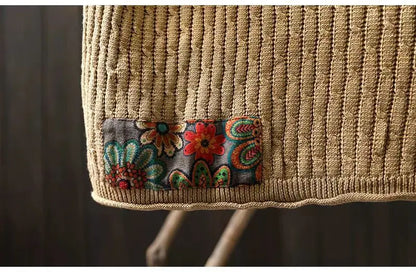Winter Fall Fashion Vintage Sweater Women's O-neck Loose Casual Lazy-style Casual Pullover Tops Flower Print Patchwork Knitwear