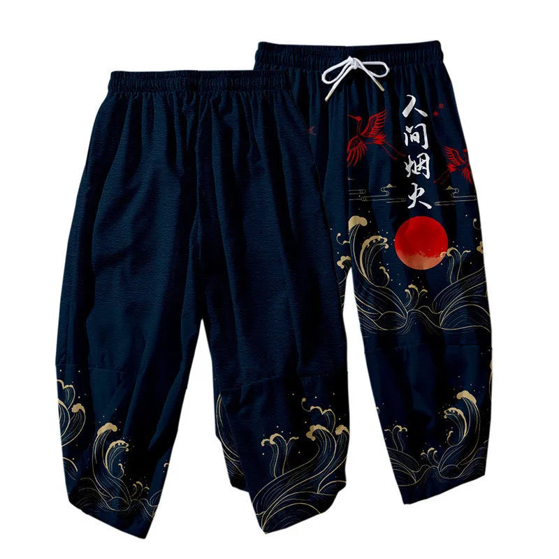 Large Size 5XL 6XL Japanese Kimono Cardigan Pants Set Print Fox Men Women Shirt Tradition Yukata Haori Obi Cosplay Costume