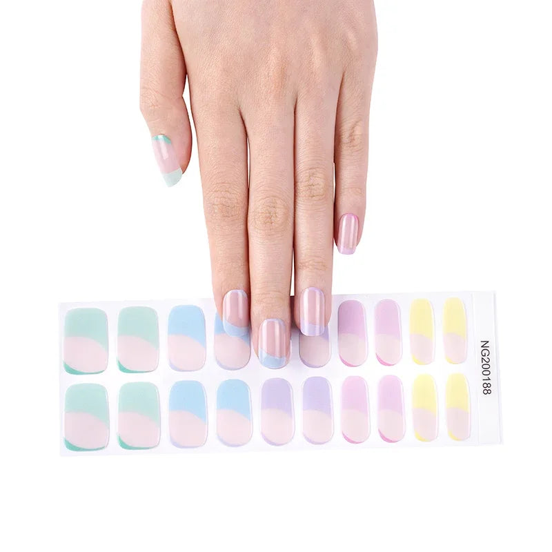 16/18/20Tips Semi-Cured Gel Nail Strips Adhesive Full Cover Stickers for Nails UV Lamp Need Press On Nails Fashion Manicure