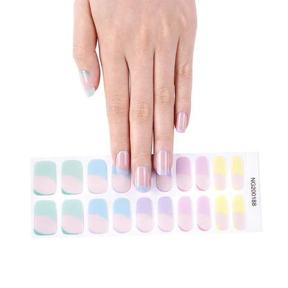 16/18/20Tips Semi-Cured Gel Nail Strips Adhesive Full Cover Stickers for Nails UV Lamp Need Press On Nails Fashion Manicure