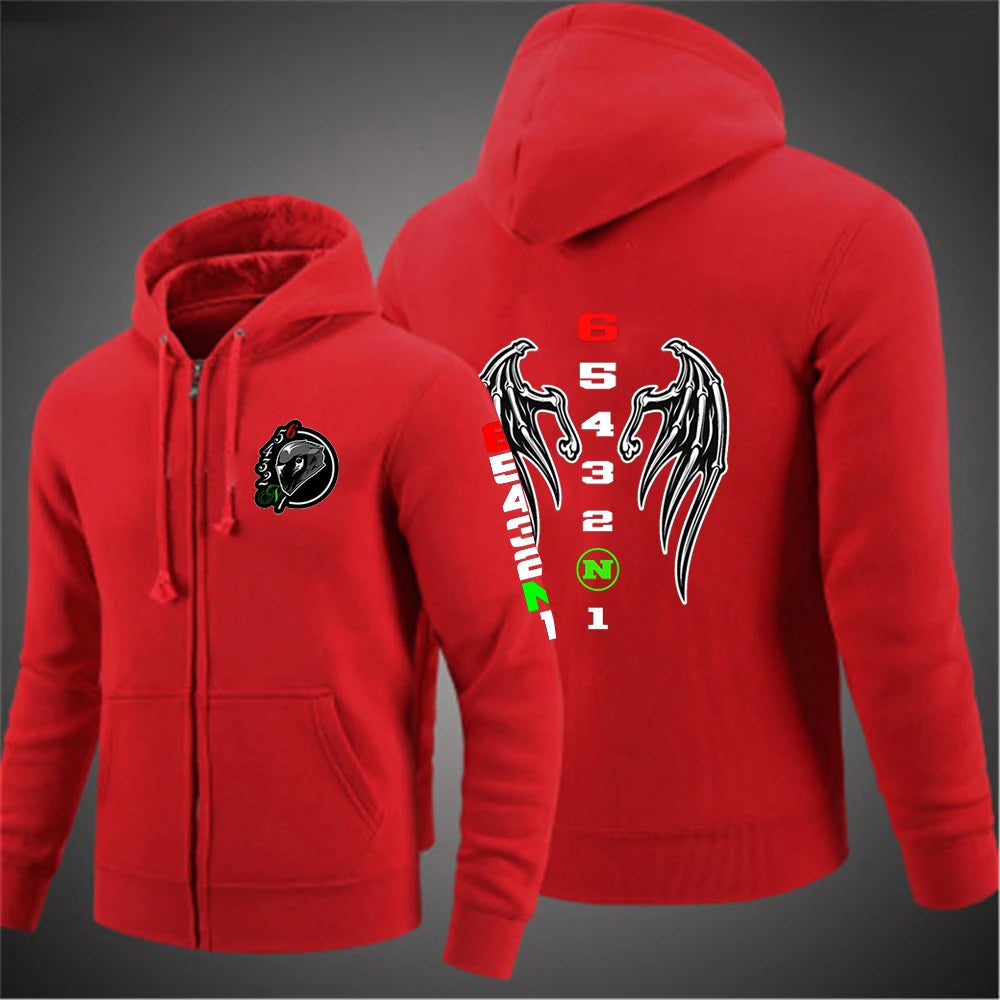2025 Spring Autumn Men's Manual Transmission 1N23456 Motorcycle Logo Printed Popular Cardigan Classic Solid Color Hooded Hoodies