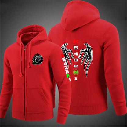2025 Spring Autumn Men's Manual Transmission 1N23456 Motorcycle Logo Printed Popular Cardigan Classic Solid Color Hooded Hoodies