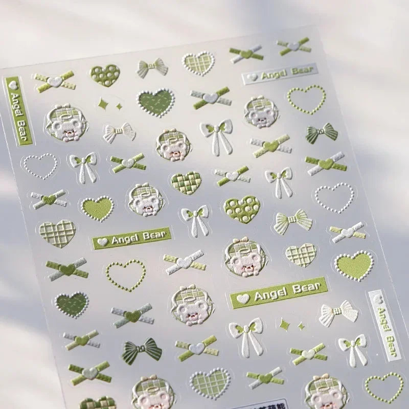 5D Pudding Jelly Dessert Fruit Cherry Pink Claw Print Bowknot Tie knot Love Heart Stars Nail Art Sticker Adhesive Manicure Decal