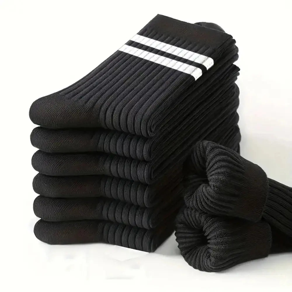 6/10 Pairs Men's Socks Spring Autumn Simple Casual Black White Striped Socks Breathable Mid Tube Sock High-quality Round Neck