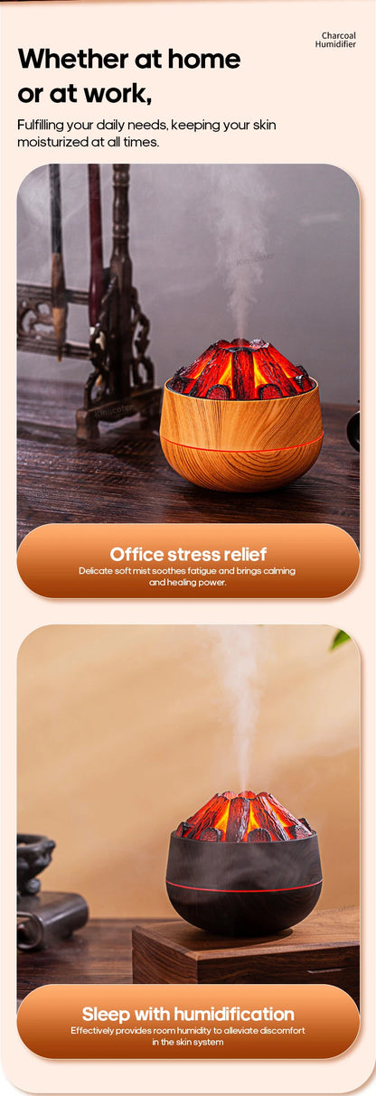 Simulated Campfire Air Humidifier Woodstove Fireplace Water Mist Diffuser Classic Woodgrain USB Ultra Sonic Mist Sprayer