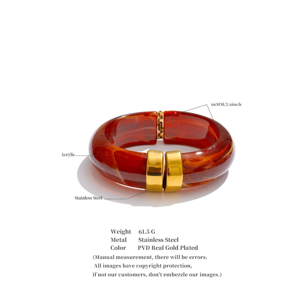 Yhpup 66mm Green Pink Brown Purple Acrylic Thick Bracelet Bangle for Women Stainless Steel Arrivals 2025 Wrist Jewelry Gift