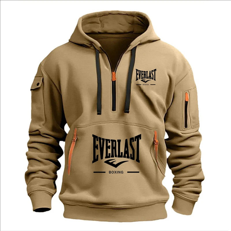 Fashion autumn and winter men's brand clothing multi-zipper design printed hoodie casual sweatshirt loose hooded jumper