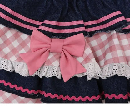 Kawaii Girls Lolita Skirts Japanese Women Harajuku Ball Gown Denim Skater Y2K High Waist Lace Cake Skirts Versatile Puffy Skirts