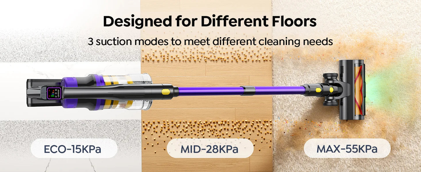 Laresar X11 Cordless Vacuum Cleaner 550W 55KPA Suction Power  Handheld Smart Home Dust Cup 60 Mins Runtime 3 Pcs Hepa Filte Set