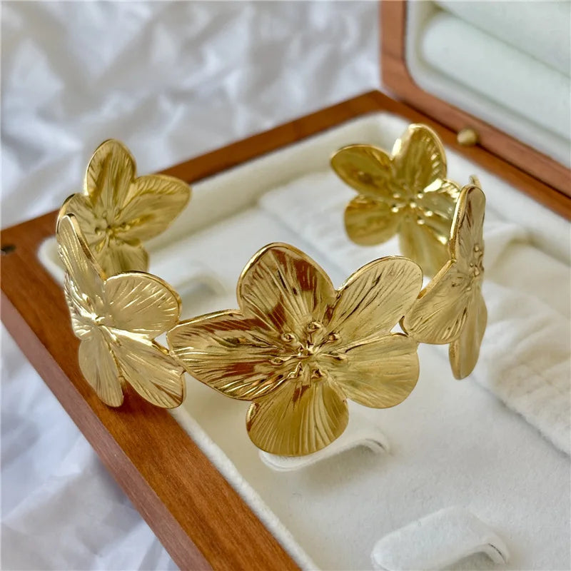 LATS New Personality Wide Flower Bracelet Opening Geometric Adjustable Hand Jewelry Wholesale