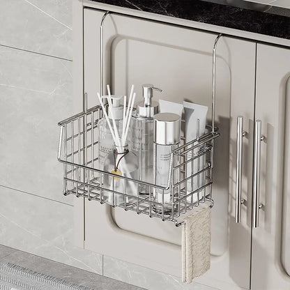 Stainless Steel Bathroom Shelf No-Drill Shower Holder Hanging Organizer Tall-Rail Shower Storage Rack Shower Basket With Hooks