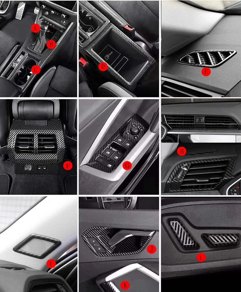FOR Audi Q3 2019 -2022 Car Carbon fiber style Console Gear Shift Frame Cover Trim Interior accessories  Auto Integral interior