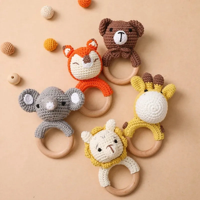 Baby Rattles Crochet Bunny Rattle Toy Wood Ring Baby Teether Rodent Baby Gym Mobile Rattles Newborn Educational Toys Gifts 1pc