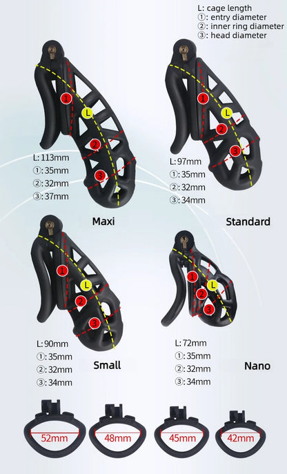 2026 New Chastity Lock Cage SM Flirting Breathable Resin Male Virginity Device Fetish Male Penis Lock with 4 Rings