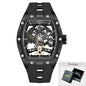 MEGIR Tonneau Skeleton Mechanical Watch Men Sport Wristwatch Silicone Strap Luxury Hollow Dial Male Automatic Mechanical Watches