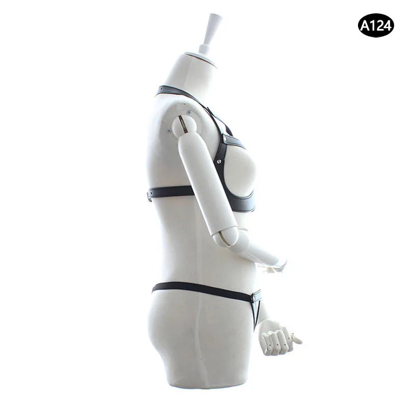 Bondage Harness Metal Leather Clothes Sexy Lingerie Bra Panty Adult Games Restraints Fetish Wear Erotic Costume BDSM Sex Toys