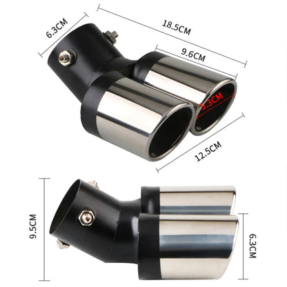 1PCS 2.5" Inlet Decoration Chrome Tail Pipe Car Styling Car Exhaust Trim Muffler Pipe Tail Stainless Steel Curved Double Outlet