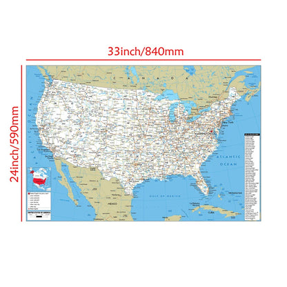 English Map USA Map Road Map Canvas Painting Living Room Home Decoration Children School Supplies