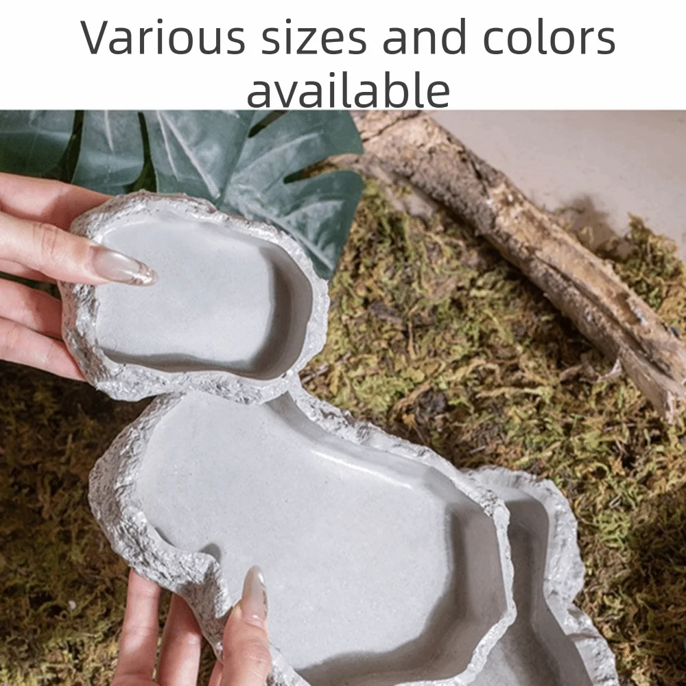 Anti-slip Climbing Pet Food Bowl Easy Clean Realistic Stone Reptile Drinking Water Feeding Tray Safe Durable Reptile Food Bowl