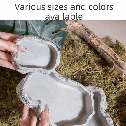 Anti-slip Climbing Pet Food Bowl Easy Clean Realistic Stone Reptile Drinking Water Feeding Tray Safe Durable Reptile Food Bowl