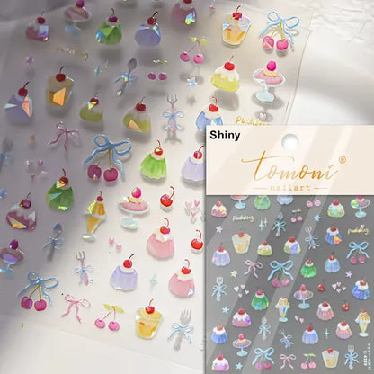5D Cute Rabbit Love Heart Peach Blossom Flower Yellow Nail Art Stickers Bowknot DIY Self Adhesive Rhinestone Manicure Decals