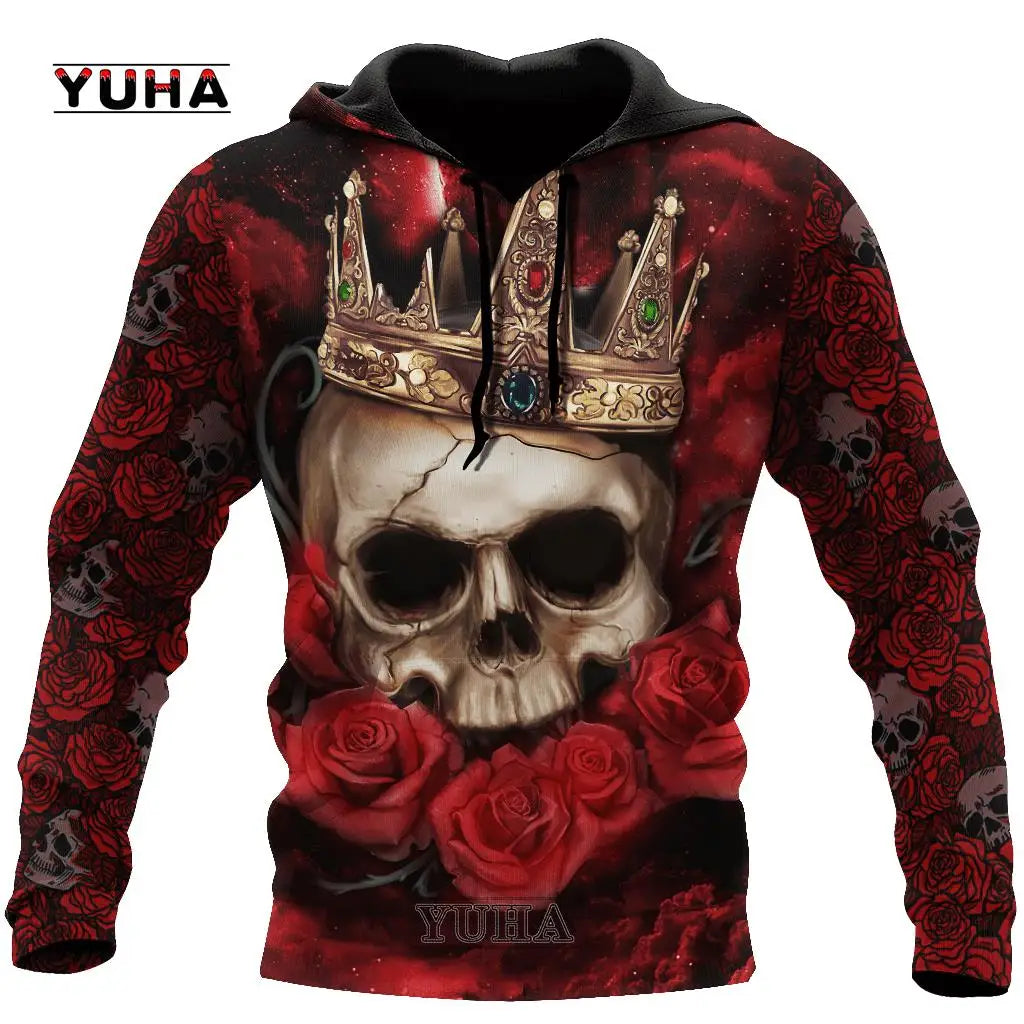 Dark  Red Skull Tattoo 3D All Over Printed Men's Hoodie & Sweatshirt Spring and  Autumn Unisex  Hoodies Casual Sportswear