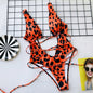 Orangered Leopard Bikini Hollow Out Bandage Y2K Swimsuit Backless High Leg Cut Swimwear Women Beach Outfit Bathing Suit Bodysuit
