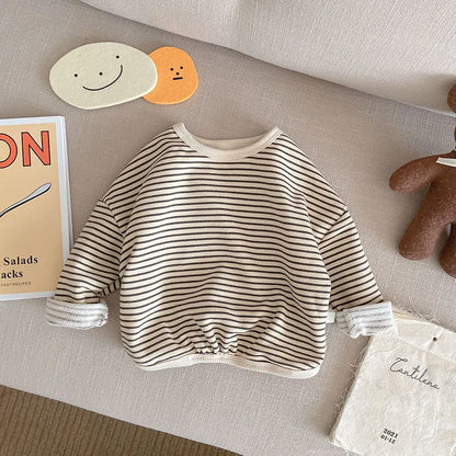 1-6Y Spring Autumn Stripe Kids Hoodie Classcial O-Neck Girls Boys Bottoming Hoodie Sweatshirts Long Sleeve Children T-shirts