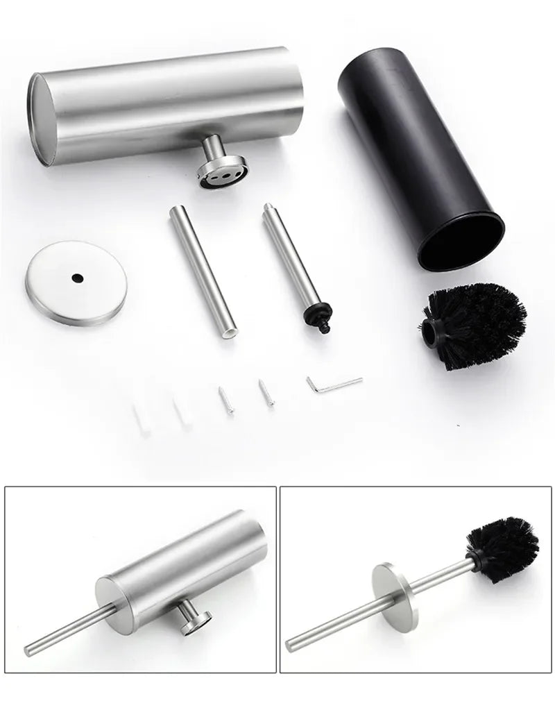 304 Stainless Steel Wall Mounted Bathroom Scrubber, Odor Proof Hanging Toilet Bowl Cleaning Brush with Holder