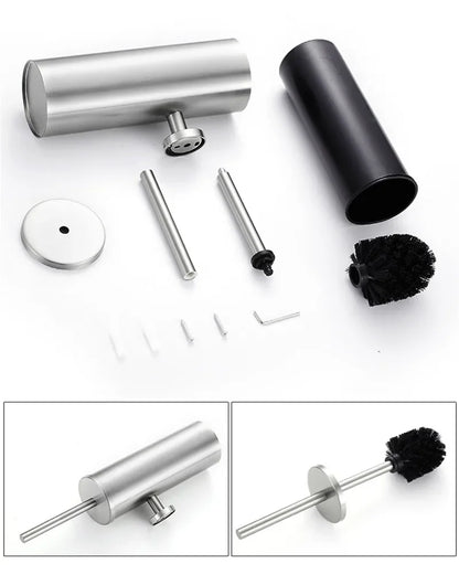 304 Stainless Steel Wall Mounted Bathroom Scrubber, Odor Proof Hanging Toilet Bowl Cleaning Brush with Holder