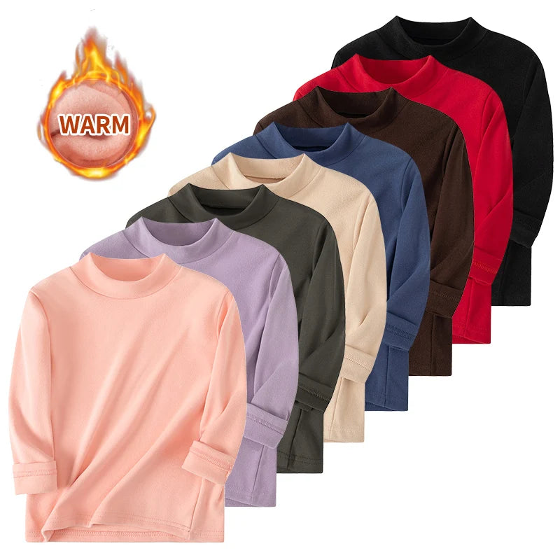 1/3/4 Pcs Children's Mid-collar Bottoming Shirt in Autumn And Winter Solid Color Joker Girls' Long sleeve T-shirt Boys' Casual S