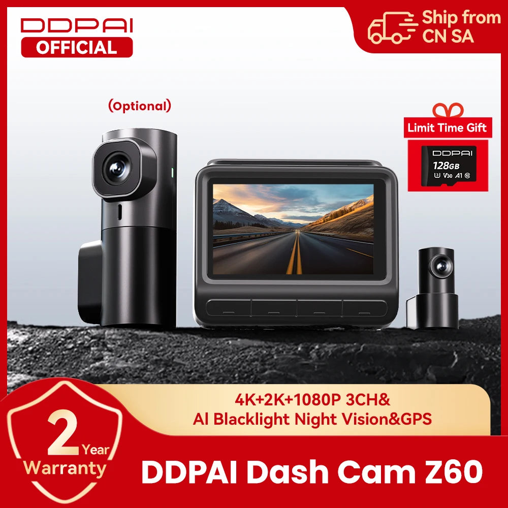 【Free 128G Card】DDPAI Z60 Dual Dash Cam Front and Rear 4K+1080P Dashcam Car DVR Dash Camera GPS ADAS Nightvision Park Monitor