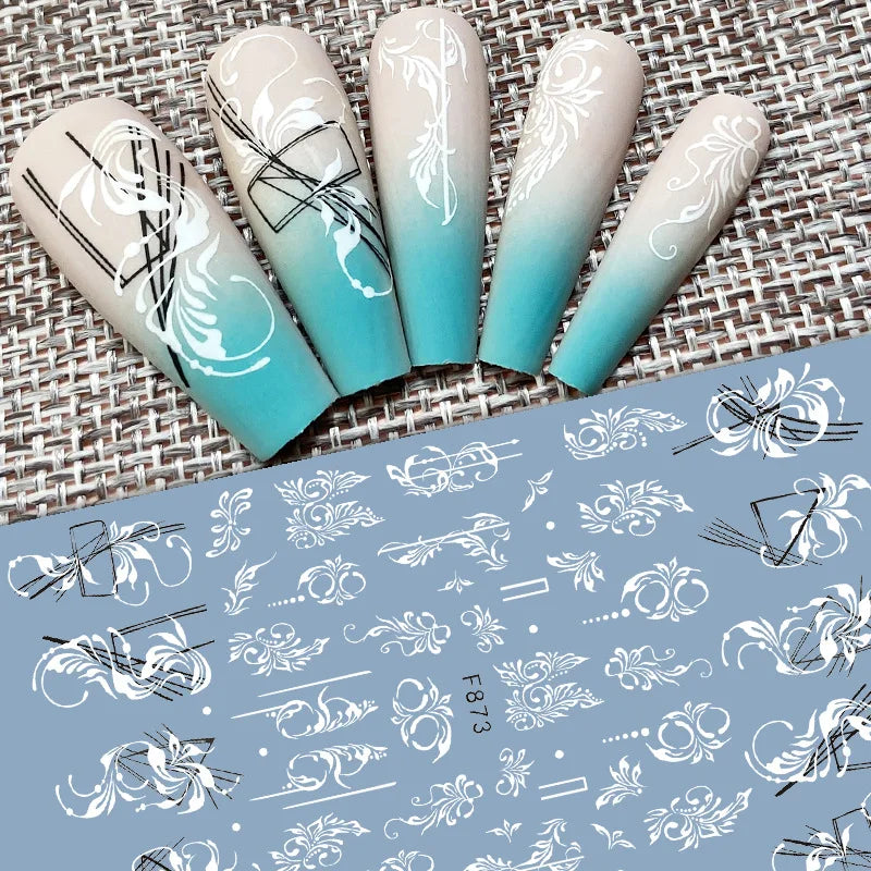 Black and White Love Flowers Line Art 3D Stickers Nail Decals Nail Art Accessories Butterfly Rose Nail Stickers Nail Sliders