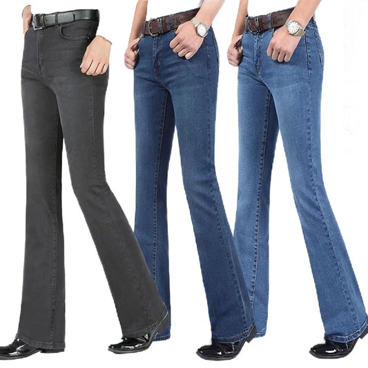 Men's Flare Jeans Mid-Rise Elastic Flare Jeans Fashion Men Flare Jeans Men's Denim Pants Multiple Color Size 26-40