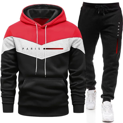 Paris Fashion Men's Hoodies Set Daily Casual Sports Hooded Sweatshirt and Jogger Pants Male Urban Trend Warm Pullover Tracksuit